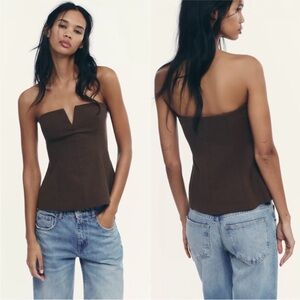 Zara Brown Linen-Look Top